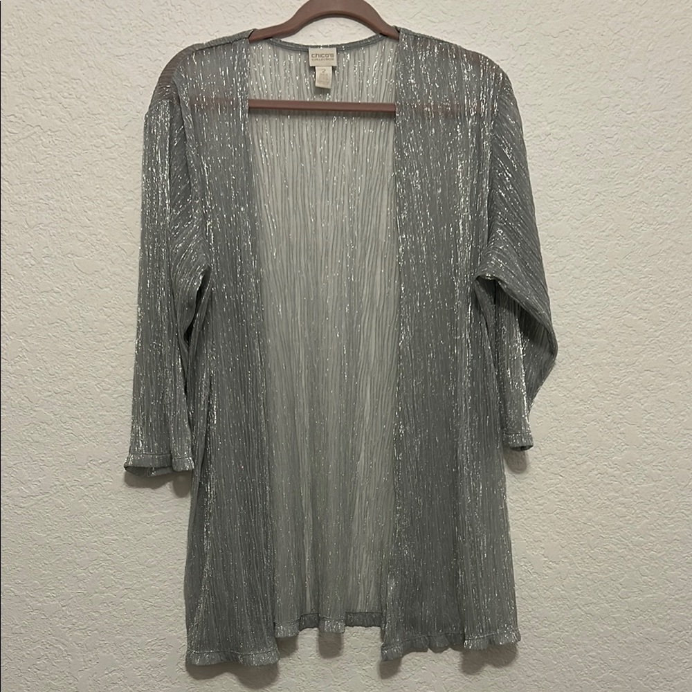Chico’s Silver Metallic Open Cardigan Kimono